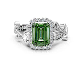 White gold Fancy Green Emerald Cut Diamond Halo Ring with Vintage Split Shank and Four-Prong Setting_91