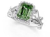 White gold Fancy Green Emerald Cut Diamond Halo Ring with Vintage Split Shank and Four-Prong Setting_92