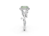 White gold Fancy Green Emerald Cut Diamond Halo Ring with Vintage Split Shank and Four-Prong Setting_93