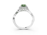 White gold Fancy Green Emerald Cut Diamond Halo Ring with Vintage Split Shank and Four-Prong Setting_94