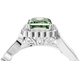 White gold Fancy Green Emerald Cut Diamond Halo Ring with Vintage Split Shank and Four-Prong Setting_95