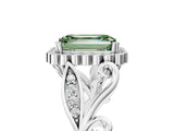 White gold Fancy Green Emerald Cut Diamond Halo Ring with Vintage Split Shank and Four-Prong Setting_96
