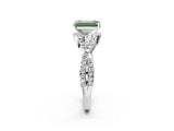 White gold Fancy Green Emerald Cut Diamond  Halo Twist Band Solitaire Prong Setting Ring_14