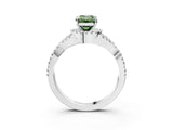 White gold Fancy Green Emerald Cut Diamond  Halo Twist Band Solitaire Prong Setting Ring_15