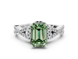 White gold Fancy Green Emerald Cut Diamond  Halo Twist Band Solitaire Prong Setting Ring_67