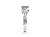 White gold Fancy Green Emerald Cut Diamond  Halo Twist Band Solitaire Prong Setting Ring_69