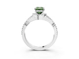 White gold Fancy Green Emerald Cut Diamond  Halo Twist Band Solitaire Prong Setting Ring_70