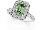 White gold Fancy Green Emerald  Cut Diamond Milgrain Floral Halo Engagement Ring with Pavé Band_16