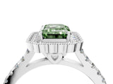 White gold Fancy Green Emerald  Cut Diamond Milgrain Floral Halo Engagement Ring with Pavé Band_19