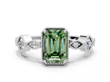 White gold Fancy Green Emerald  Cut Diamond Milgrain Marquise Band with Prong Setting_3
