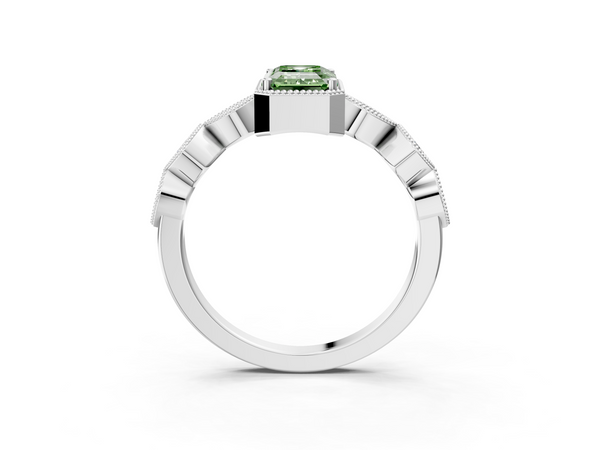 White gold Fancy Green Emerald  Cut Diamond Milgrain Marquise Band with Prong Setting