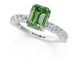 White gold Fancy Green Emerald Cut Diamond Pavé Band Solitaire Ring with Prong Setting_101