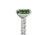 White gold Fancy Green Emerald Cut Diamond Pavé Band Solitaire Ring with Prong Setting_106
