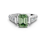 White gold Fancy Green Emerald  Cut Diamond Pavé Band Solitaire with Four-Prong Setting_15