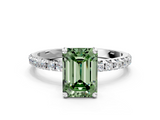 White gold Fancy Green Emerald  Cut Diamond Pavé Band Solitaire with Four-Prong Setting_3