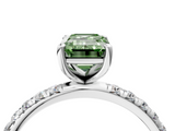 White gold Fancy Green Emerald  Cut Diamond Pavé Band Solitaire with Four-Prong Setting_7