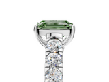 White gold Fancy Green Emerald  Cut Diamond Pavé Band Solitaire with Four-Prong Setting_8