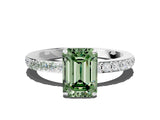 White gold Fancy Green Emerald Cut Diamond Pavé Engagement Ring with Round  Accents and Prong Setting_90