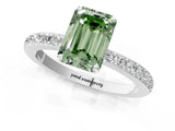 White gold Fancy Green Emerald Cut Diamond Pavé Engagement Ring with Round  Accents and Prong Setting_91