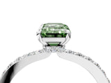 White gold Fancy Green Emerald Cut Diamond Pavé Engagement Ring with Round  Accents and Prong Setting_94