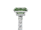 White gold Fancy Green Emerald Cut Diamond Pavé Engagement Ring with Round  Accents and Prong Setting_95