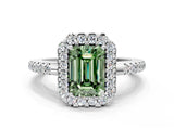 White gold Fancy Green Emerald Cut Diamond Pavé Halo Ring with Four-Prong Setting_48