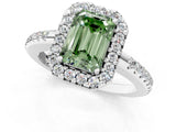 White gold Fancy Green Emerald Cut Diamond Pavé Halo Ring with Four-Prong Setting_49