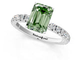 White gold Fancy Green Emerald Cut Diamond Pavé Solitaire Engagement Ring with Four-Prong Setting_83