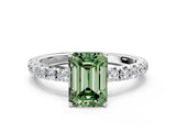 White gold Fancy Green Emerald Cut Diamond Pavé Solitaire Engagement Ring with Four-Prong Setting_83