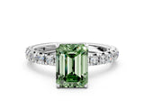 White gold Fancy Green Emerald Cut Diamond Pavé Solitaire Ring with Round Band and Prong Setting_12
