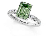 White gold Fancy Green Emerald Cut Diamond Pavé Solitaire Ring with Round Band and Prong Setting_13