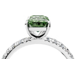 White gold Fancy Green Emerald Cut Diamond Pavé Solitaire Ring with Round Band and Prong Setting_16