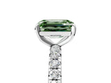 White gold Fancy Green Emerald Cut Diamond Pavé Solitaire Ring with Round Band and Prong Setting_17