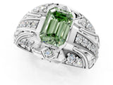 White gold Fancy Green Emerald Cut Diamond Pave Art Deco Split Shank Ring with Four-Prong Setting_1