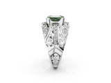 White gold Fancy Green Emerald Cut Diamond Pave Art Deco Split Shank Ring with Four-Prong Setting_2