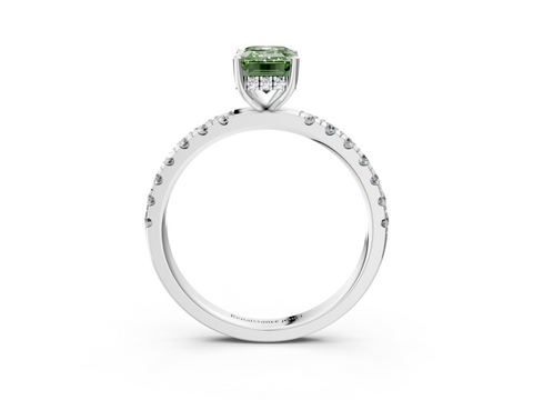 White gold Fancy Green Emerald  Cut Diamond Pave Band Solitaire Ring with Four-Prong Setting_27