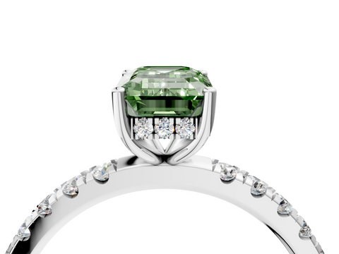 White gold Fancy Green Emerald  Cut Diamond Pave Band Solitaire Ring with Four-Prong Setting_29
