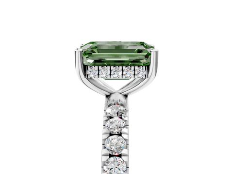 White gold Fancy Green Emerald  Cut Diamond Pave Band Solitaire Ring with Four-Prong Setting_30