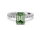 White gold Fancy Green Emerald Cut Diamond Pave Band Solitaire Ring with Round  and Prong Setting_118