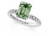 White gold Fancy Green Emerald Cut Diamond Pave Band Solitaire Ring with Round  and Prong Setting_120