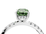 White gold Fancy Green Emerald Cut Diamond Pave Band Solitaire Ring with Round  and Prong Setting_123