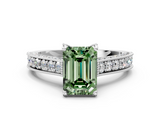 White gold Fancy Green Emerald  Cut Diamond Pave Band with Four-Prong Setting_20
