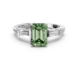 White gold Fancy Green Emerald  Cut Diamond Ring with Baguette Side Stones, Channel Set Band, and Four-Prong Setting_3