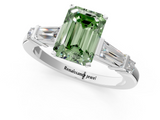 White gold Fancy Green Emerald  Cut Diamond Ring with Baguette Side Stones, Channel Set Band, and Four-Prong Setting_4