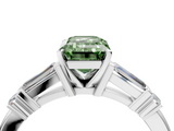 White gold Fancy Green Emerald  Cut Diamond Ring with Baguette Side Stones, Channel Set Band, and Four-Prong Setting_7