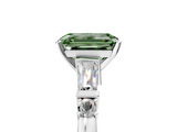 White gold Fancy Green Emerald  Cut Diamond Ring with Baguette Side Stones, Channel Set Band, and Four-Prong Setting_8