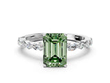 White gold Fancy Green Emerald Cut Diamond Ring with Marquise and Round  Side Stones and Four-Prong Setting_64