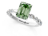 White gold Fancy Green Emerald Cut Diamond Ring with Marquise and Round  Side Stones and Four-Prong Setting_64