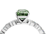 White gold Fancy Green Emerald Cut Diamond Ring with Marquise and Round  Side Stones and Four-Prong Setting_67