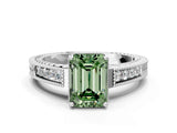 White gold Fancy Green Emerald Cut Diamond Ring with Milgrain Pavé Band and Four-Prong Setting_32